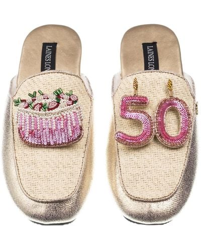 Laines London / Neutrals Classic Mules With 50th Birthday & Cake Brooches - Pink