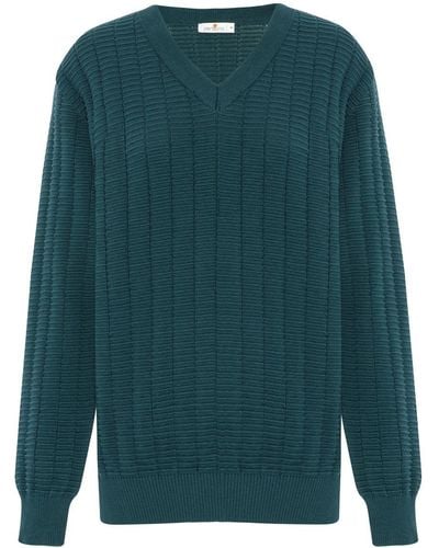 Peraluna Zacha V-neck Waffle Knit Pullover In Turquoise - Green