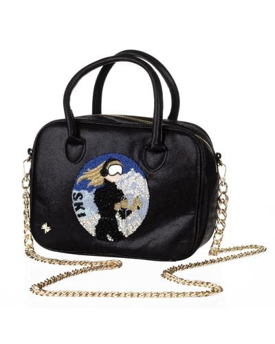 Laines London Couture Metallic Bag With Embellished Ski Girl - Black