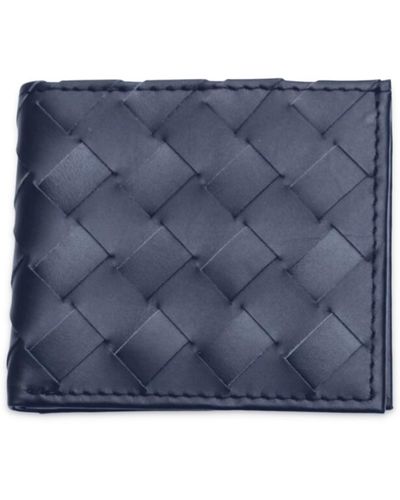 VIDA VIDA Plaited Navy Leather Card Wallet - Blue