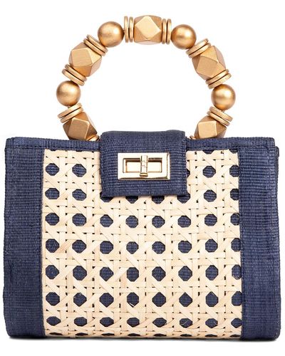 Soli & Sun The Mila Navy & Gold Rattan Woven Handbag - Blue