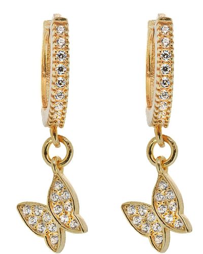 Ebru Jewelry Plated Sterling Silver Sparkly Butterfly Earrings - Metallic