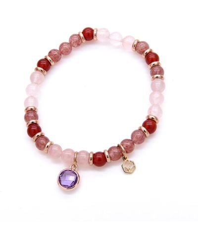 Jadeite Atelier Rose Quartz Red Chalcedony Strawberry Quartz Beaded Bracelet With Amethyst