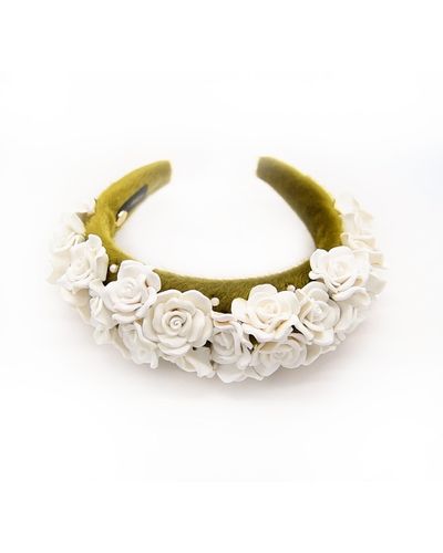 ADIBA Olive Green Floral Vanilla Headband - Metallic