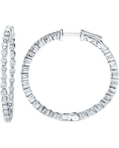 Cosanuova Shared Prong Round Diamond Hoop Earrings 14k White Gold - Metallic