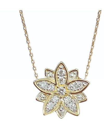 BLOOMTINE | Earth Angel HQ Eternal Bloomtm 14k Diamond Lotus Flower Necklace - Metallic