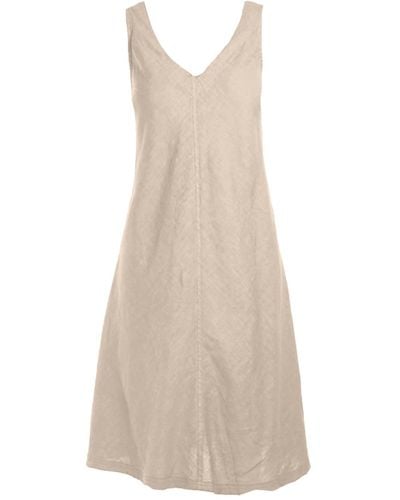 Haris Cotton Neutrals "v" Neckline Flared Linen Dress - Natural