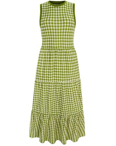 Cara & The Sky Paula Gingham Summer Cotton Knitted Midi Dress - Green