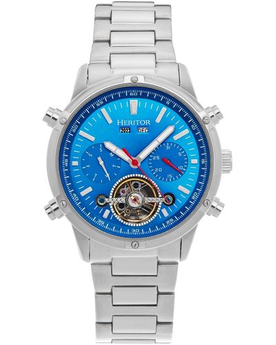 Heritor Wilhelm Semi-skeleton Bracelet Watch With Day And Date - Blue