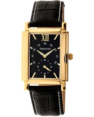 Heritor Frederick Leather-band Watch With Seconds Sub-dial - Black