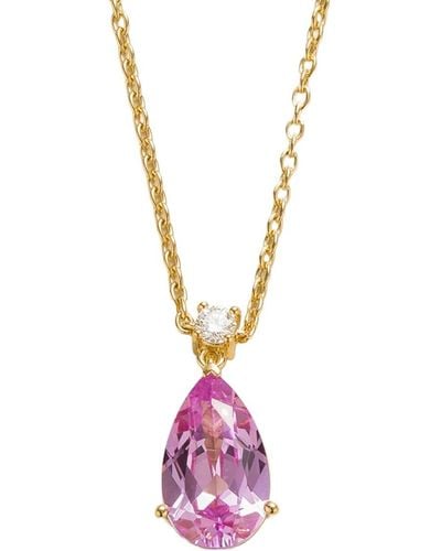 Juvetti Ori Large Gold Pendant Necklace Pink Sapphire & Diamond - Metallic