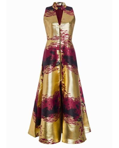 KAHINDO Burgundy Gold Jacquard Chidi Dress - Red