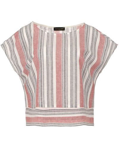 Conquista Coral Striped Linen Style Top - Pink