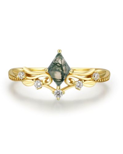 Azura Jewelry Victorian Lace Moss Agate Ring Yellow Gold Vermeil© - Metallic