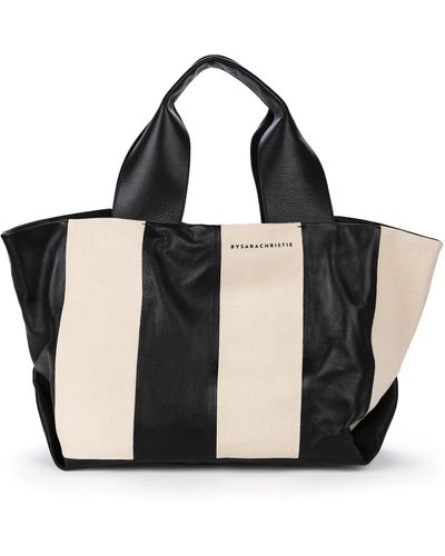 By Sara Christie / Neutrals Shorty – Oversized Tote & Clutch – Natural - Black