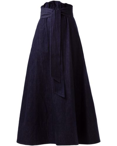 Julia Allert Dark Denim Long Skirt With Belt - Blue