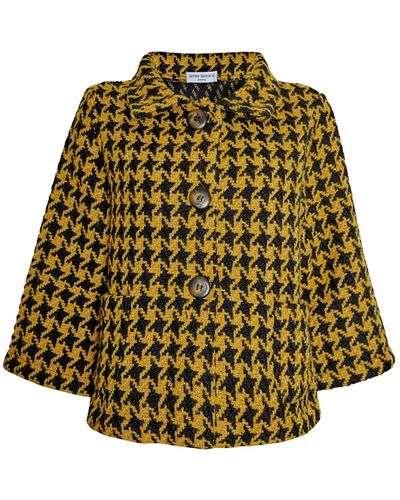 James Lakeland Short Houndstooth Jacket In Yellow-black - Green