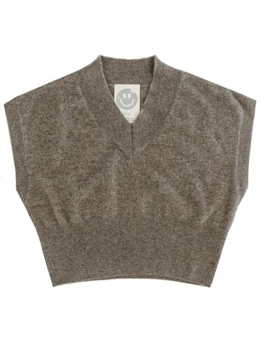 Zenzee Cashmere Cropped Sweater Vest - Gray