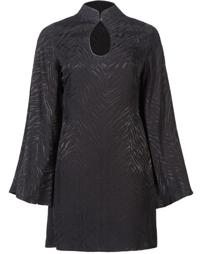 Lavaand The Ophelia Flare Sleeve Mini Dress In Zebra Satin - Black