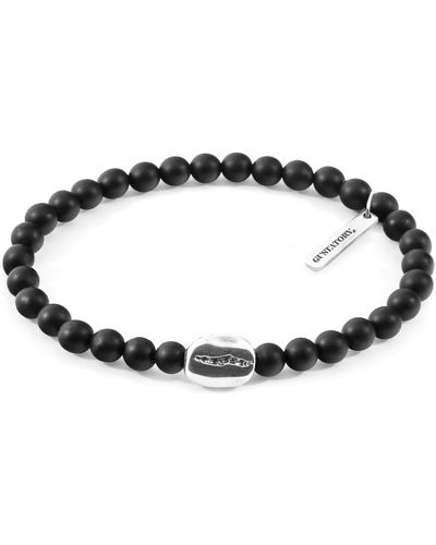 Anchor and Crew Agate Gustatory Coffee Bean Silver & Stone Bracelet - Black