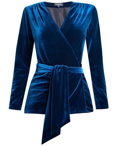 Rumour London Evelyn Velvet Wrap Jacket With Self-tie Sash In Royal - Blue