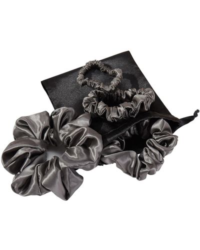 Soft Strokes Silk Set Of Four Pure Mulberry Silk Scrunchies - Black