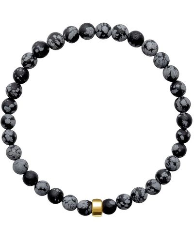 Ora Pearls Aro Men's Snowflake Obsidian Bracelet Gold Bead - Black