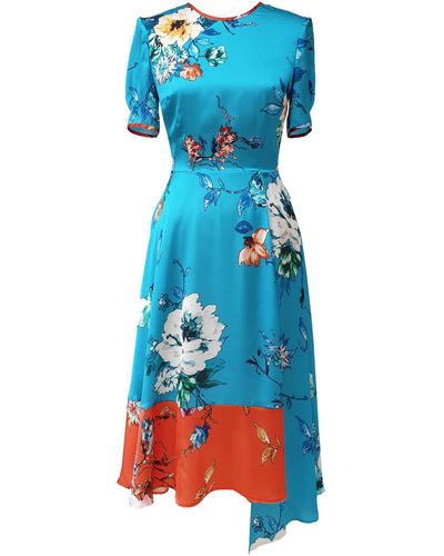 Mellaris Vivien Dress Turquoise Vibrant Floral Print - Blue