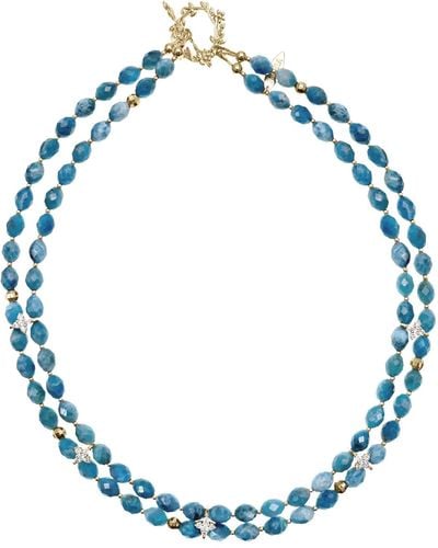 Farra Double Layers Apatite With Zircon Stone Collar Necklace - Blue