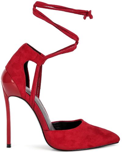 Rag & Co Rule Breaker Lace Up Stiletto Sandals - Red