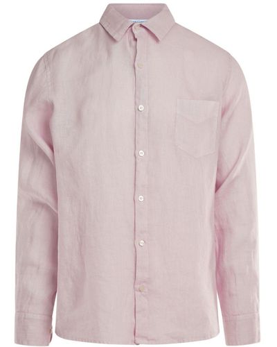 Haris Cotton Long Sleeved Front Pocket Linen Shirt-violet - Pink