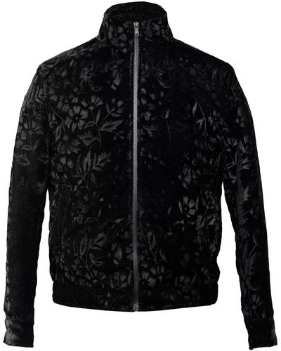 DAVID WEJ Kensington Handmade Floral Velvet Zip Through Jacket - Black