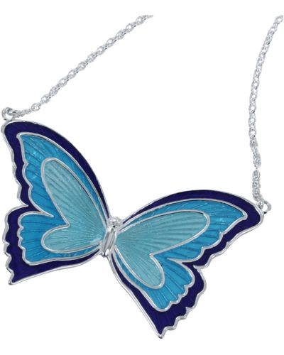 Reeves & Reeves Large Enamel Butterfly Necklace - Blue