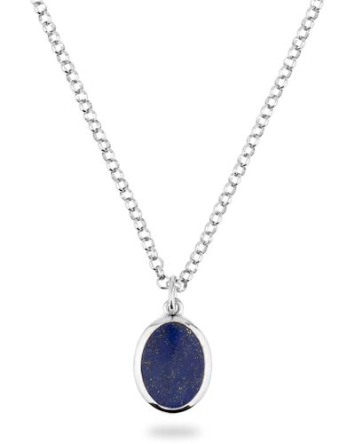 Phira London Jamestown Lapis Lazuli Oval Stone Necklace & Pendant - Metallic