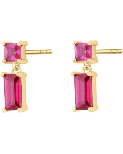 Scream Pretty Gold Fuchsia Baguette Drop Stud Earrings - Pink