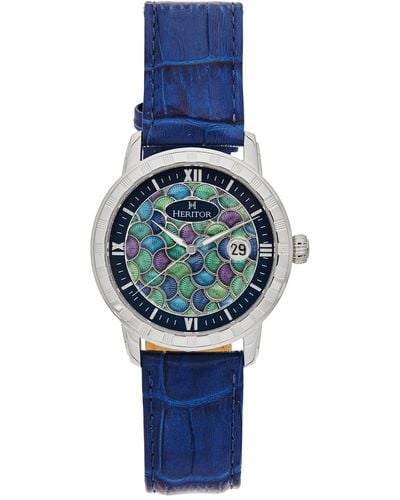 Heritor Protégé Leather-band Watch With Date - Blue