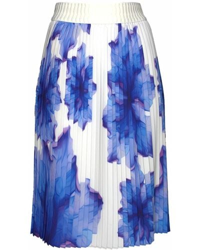 Lalipop Design Floral-print Elasticated-waist Pleated Recycled Fabric Midi Skirt - Blue