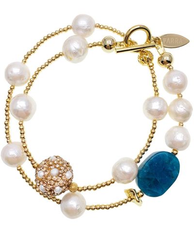 Farra Freshwater Pearls With Apatite Stone Double Wrapped Bracelet - Metallic