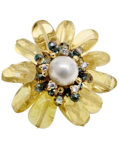 Farra Prosperity Citrine Beads Flower Brooch - Yellow
