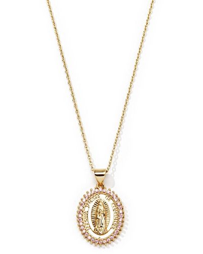 The Essential Jewels Pink Crystal Mother Mary Necklace - Metallic