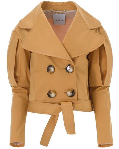 Lita Couture Statement Jacket With Oversized Lapels In Orange - Brown