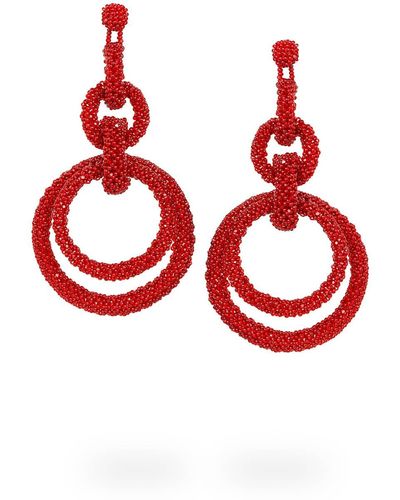Kuu 5 Hoop Earrings - Red