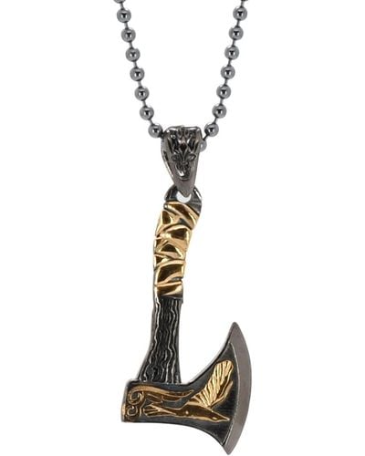 Ebru Jewelry Viking Warrior Axe Sterling Silver & Gold Pendant Chain Necklace - Metallic