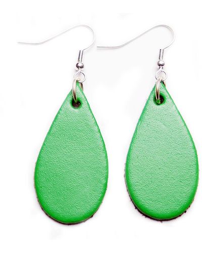 N'damus London Auricle Emerald Leather Earrings - Green