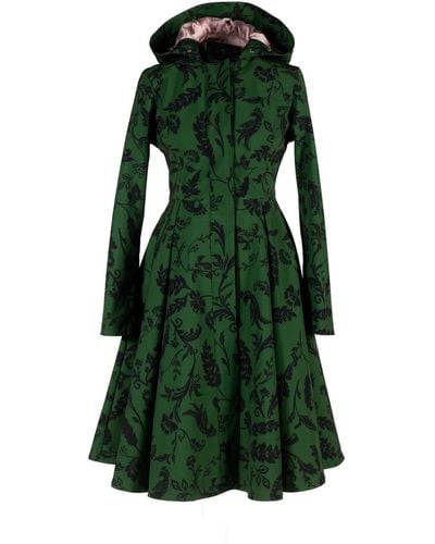 RainSisters Dark Green Hooded Waterproof Coat For Women: Forest Flower