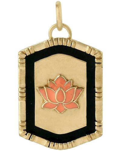 Artisan Solid Gold Lotus Flower Pendant - Green