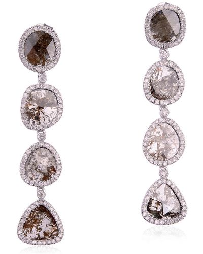 Artisan 18k White Gold Studded Diamond Drop Dangle Earrings