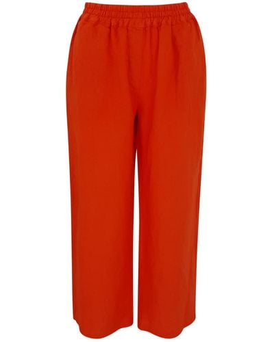 Haris Cotton Solid Wide Leg Linen Trousers With Slant Pocket - Red