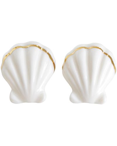 POPORCELAIN Porcelain Clam Shell Clip-on Earrings - White