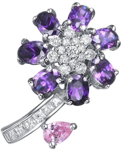 Genevive Jewelry Sterling Silver Violet And Pink Cubic Zirconia Flower Pin - Blue